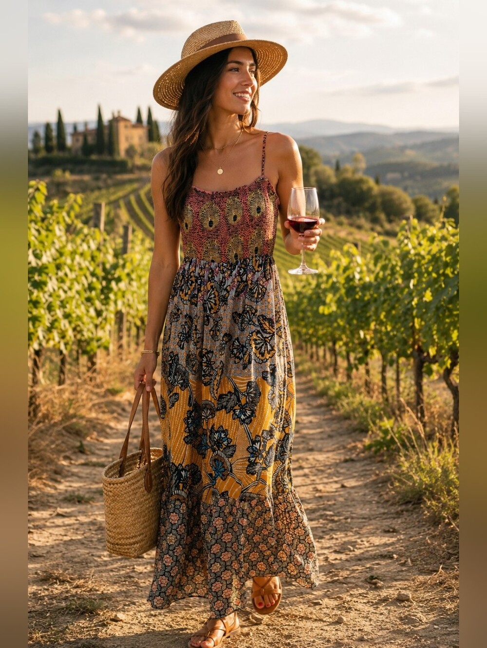 Anthropologie NWT Mixed Print Boho Maxi Dress XL Smocked Sleeveless Resort Vaca